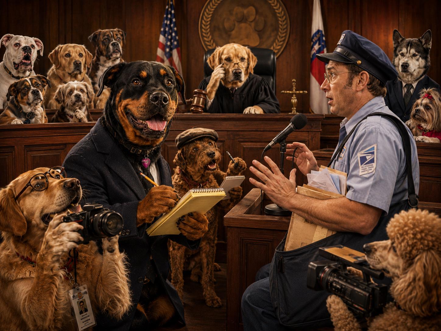 Mailman testifying in dog courtroom