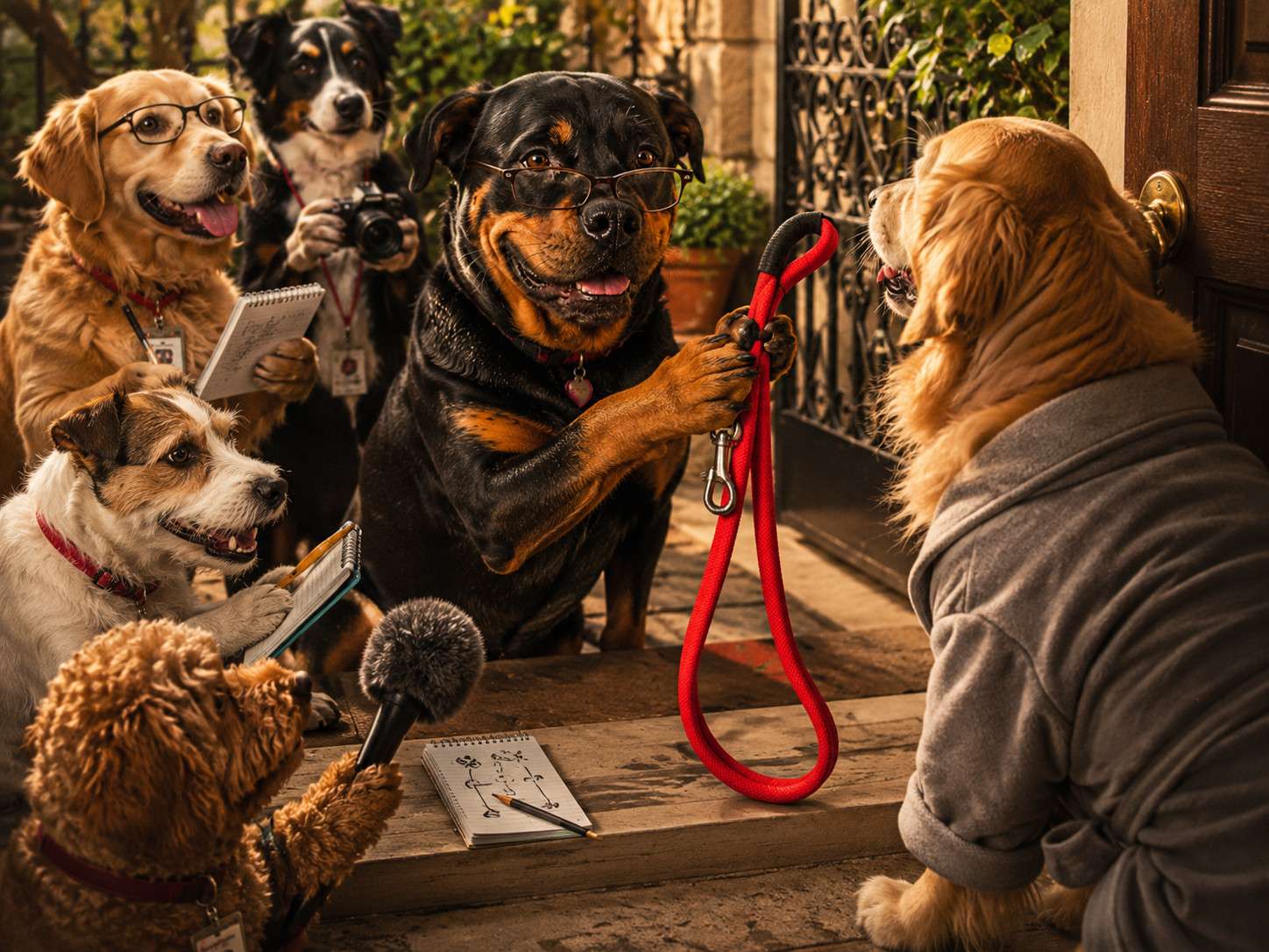 Dogs negotiating over a leash before a walk