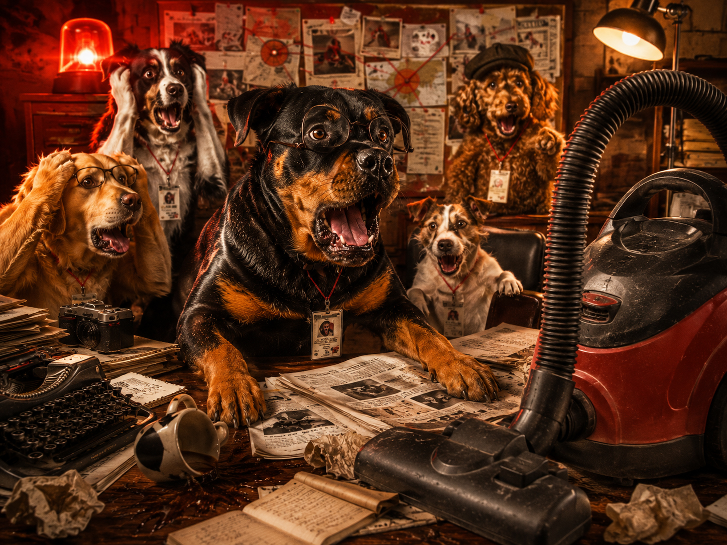 Dogs panicking as a vacuum cleaner returns